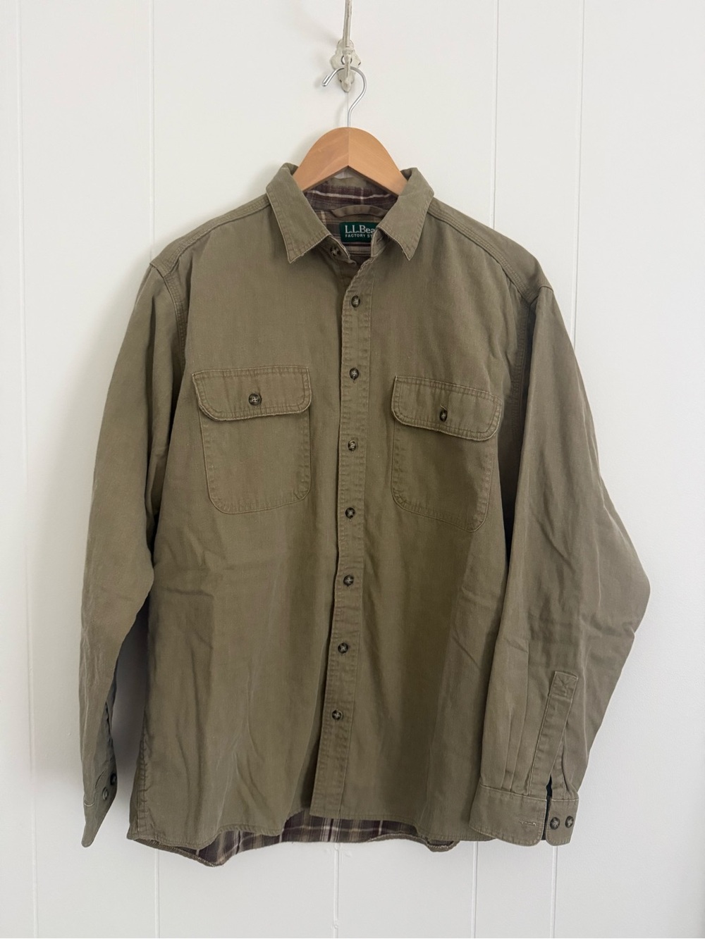 L.L. Bean Men's Olive Green Button-Front Casual Shirt